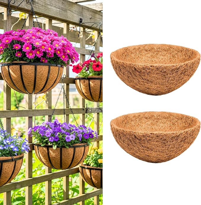 LaLaGreen 18" (2 Pack, Round) Coco Liners for Hanging Basket – Large Coir Fiber Replacement Liner for Pot, Outdoor Wall Mounted Planter – Also Available in 8/10/12/14/16/20 Inch & Different Shapes