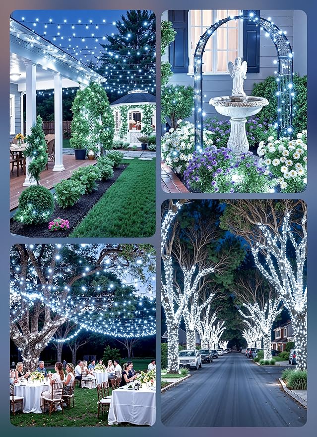Brightown Solar String Lights Outdoor, 2 Pack Total 80FT 200 LED Solar Powered String Lights Waterproof with 8 Modes, Auto On/Off, Patio Lights for Outside Tree Garden Balcony Party Decor (Cool White)