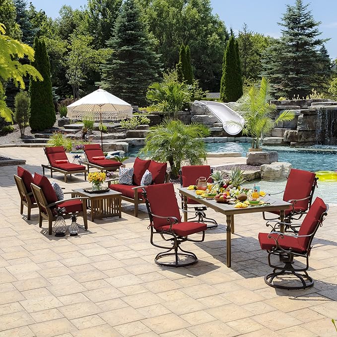 Arden Outdoor Deep Seat Cushion Set, 22 in x 24 in, Weather-Proof, Rain-Proof, Fade Resistant Patio Cushion Ruby Red Leala