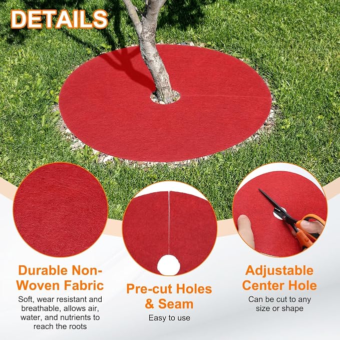 HARFINGTON 8pcs Tree Mulch Ring 28.3 Inch Non-Woven Round Tree Protector Weed Barrier Mat Plant Cover Rings for Weed Grass Control Root Protection, Red