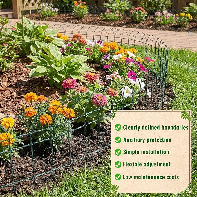 Roowest 16" x 50' Green Garden Border Fence, Metal Wire Folding Fence Roll for Outdoor Yard, Patio & Flower Bed Edging, No-dig Animal Barrier, Rustproof Decorative Landscape Fencing