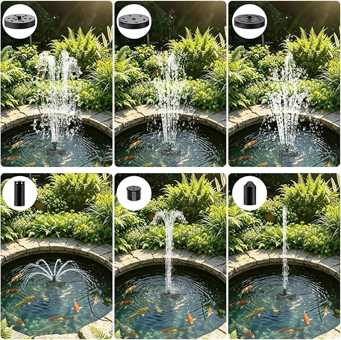 DDcafor Solar Water Fountain Pump 12W Solar Water Pump for Fountain Solar Powered Bird Bath Water Fountain with 6 Nozzles Solar Fountain for Small Pond,Fish Tank,Outdoor Garden Water Feature
