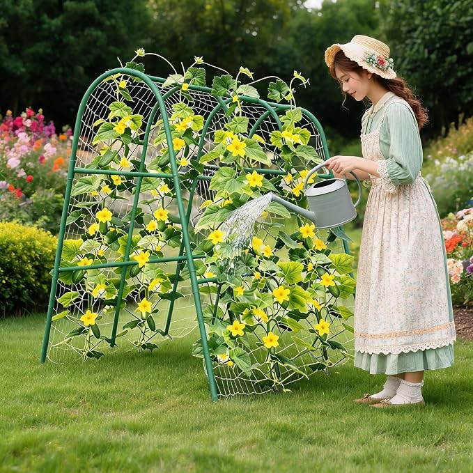 Garden Arch Trellis for Raised Beds, 4x5.3FT Plant Support for Cucumbers, Melons, Grapes, Roses & Climbing Vegetables, Outdoor Rust-Resistant Trellis for Vertical Growing, Green