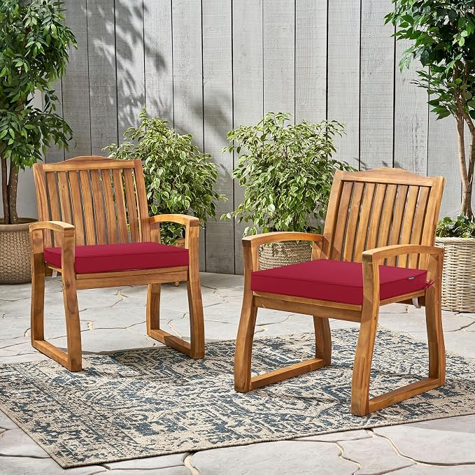 Outdoor Chair Cushions 24 x 24 Inch Water Resistant Patio Chair Cushions with Tie 3 Year Color Fastness Thick Outdoor Seat Cushion for Garden Lawn Patio Furniture Burgundy Red Set of 2
