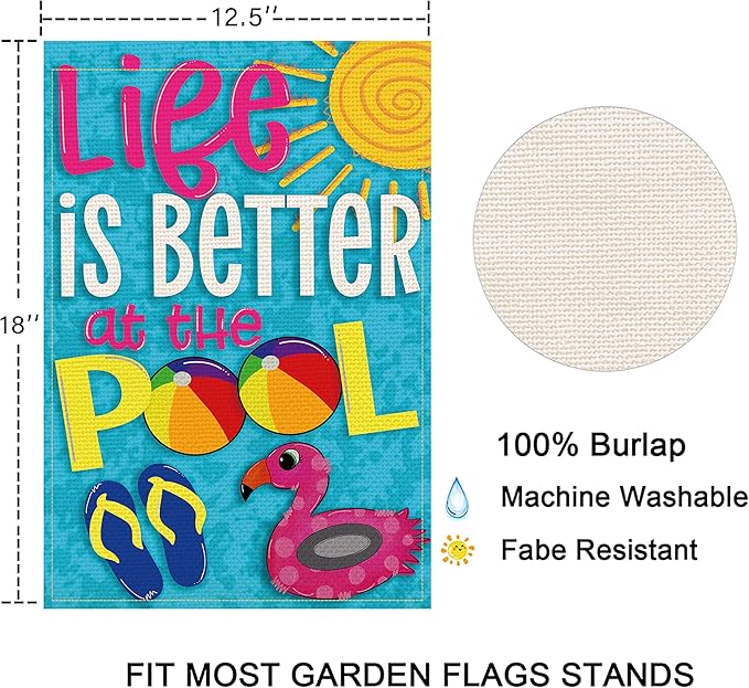 Balgardekor Life is Better at the Pool Garden Flag Vertical Double Sided Burlap Summer Yard Outdoor Decor Home Decor (12.5 x 18, Pool)