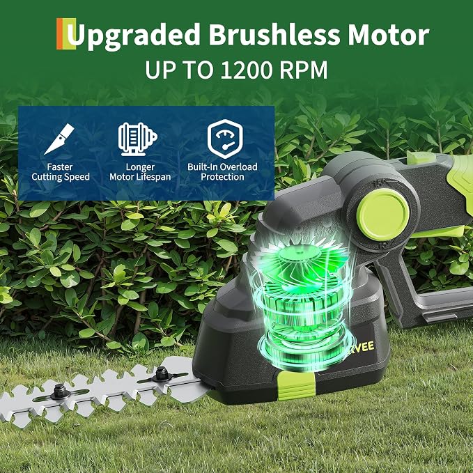 Cordless Hedge Trimmer, 2-in-1 Electric Hedge Trimmer, 20V 2.0Ah Grass Shears and Hedges Trimmers, with 2 Battery and Charger, Usage Time Can Last Up to 120 Minutes, for Gardens, Yards and Lawns