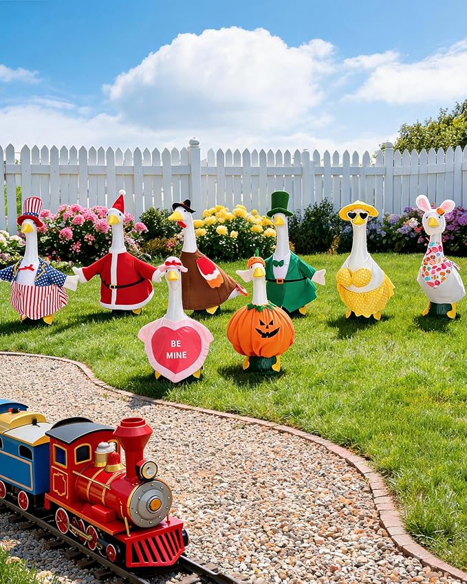 8 Set Holiday Porch Goose Outfits, All Seasons Bundle for 4th of July, Fall, Halloween, Christmas Decor, Valentine, St. Patrick's Day, Easter, Summer,Lawn & Indoor Outdoor, Fits 23 Inch (No Goose)