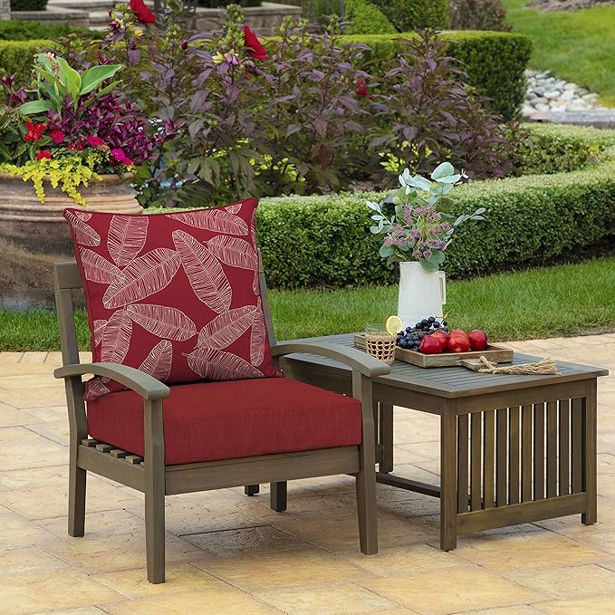 Arden Outdoor Deep Seat Cushion Set (4-Pack), 24 in x 24 in, Weather-Proof, Rain-Proof, Fade Resistant Patio Cushion for Chair, Sofa, and Couch Red Leaf Palm
