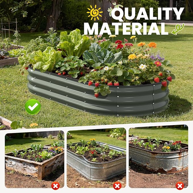 Pattiumo Galvanized Raised Garden Bed 6x3x1 FT, Oval Metal Raised Garden Bed Outdoor Planter Box with Open Bottom, Rust-Resistant Steel Garden Bed for Vegetables Herbs Flowers, Easy Assembly