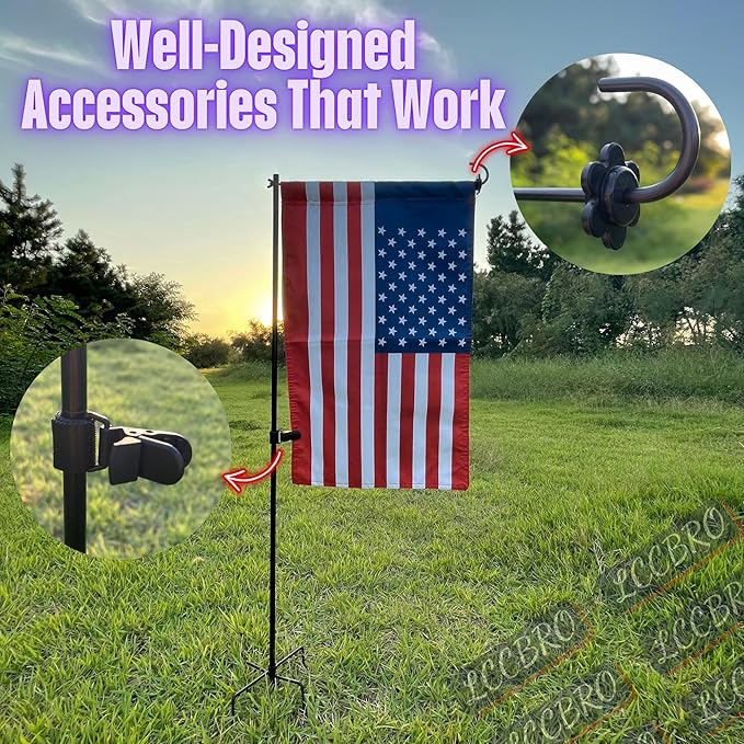 LCCBRO Garden Flag Stand No Spin for Outside 12 x 18 Flag Heavy Duty, Small Flag Holders for Yard and Garden, Flagpole Holder with 5 Prong Base Sturdy