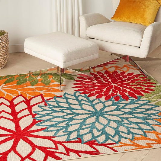 Nourison Home Aloha 5' x Square Green Fabric Tropical Area Rug (5' Square)