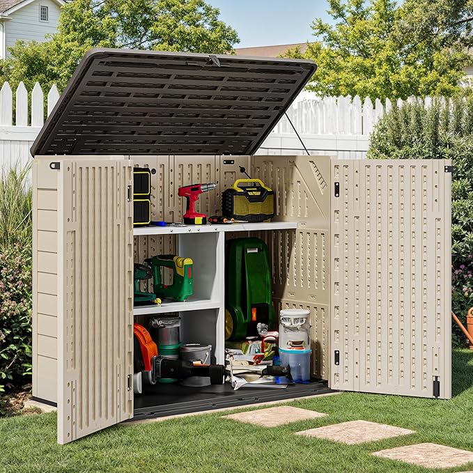 YITAHOME 30 Cuft Metal Storage Shed Shelf, Space-Saving Waterproof Shelf for Horizontal Storage Sheds,Waterproof for Garden, Patio, Garage, Easy Assembly,45.6" L X 13.2" W X 29.2" H, White