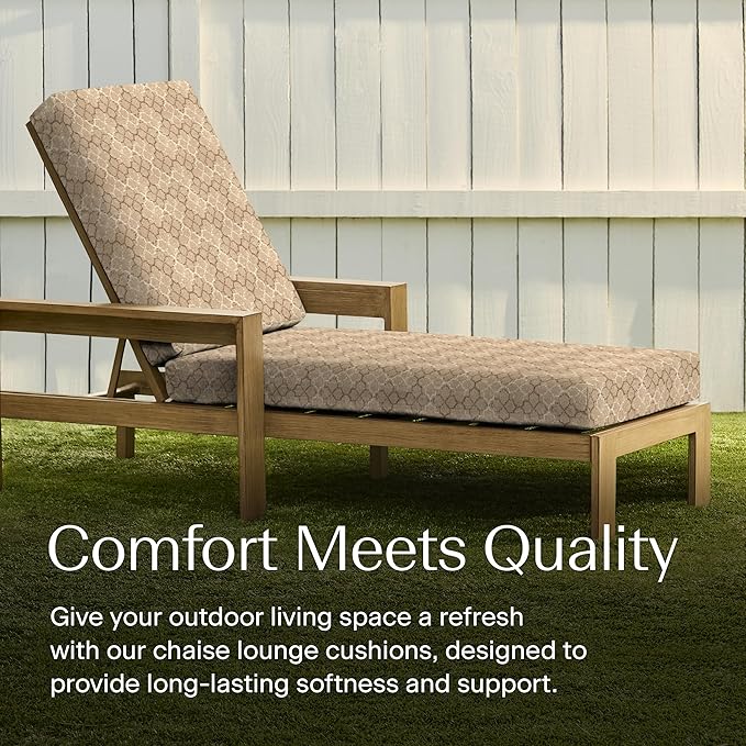 Honeycomb Outdoor Chaise Lounge Cushion for Patio Furniture, Water & Fade Resistant, Removable Cover, 21.5 x 70, Heritage Courtyard Geo