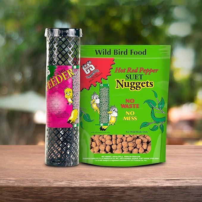 C&S Hot Pepper Suet Nuggets, Outdoor Wild Bird Food for Woodpeckers, Chickadees, Cardinals, Nuthatches and More, 27 Ounces
