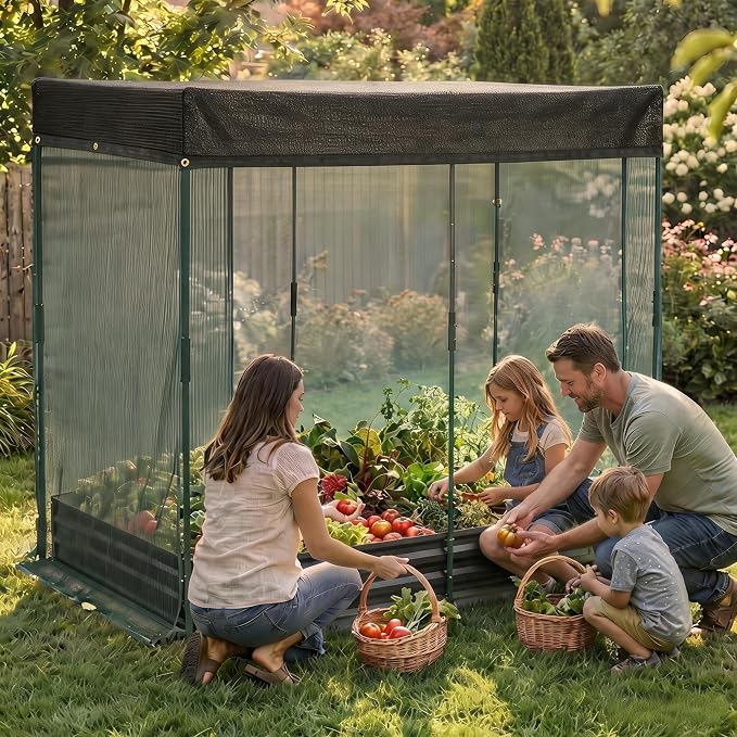 6x3x1Ft Galvanized Raised Garden Bed Kit w/Self Watering Irrigation & Mesh Cover, Metal Bottomless Raised Planter Box for Veggies Herbs Flowers, Rustproof Elevated Garden Bed Backyard Patio Farm