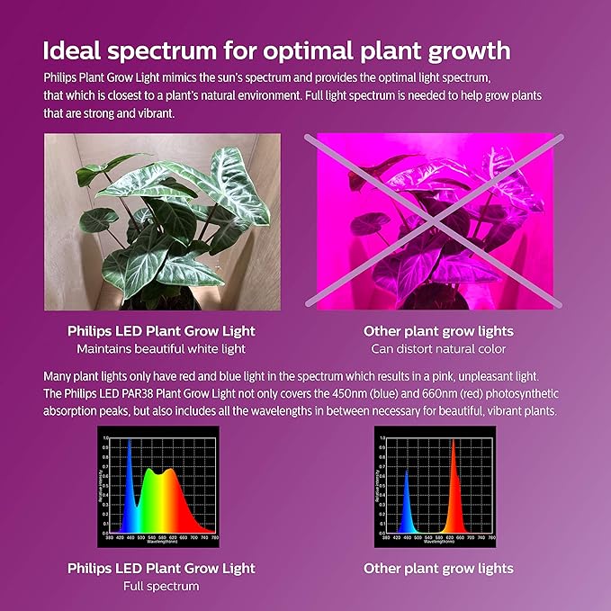 Philips LED Plant Grow Light Bulb PAR38, 1325 Lumen, Daylight (5000K), 15.5W, E26 Base, Title 20 Certified, 1-Pack