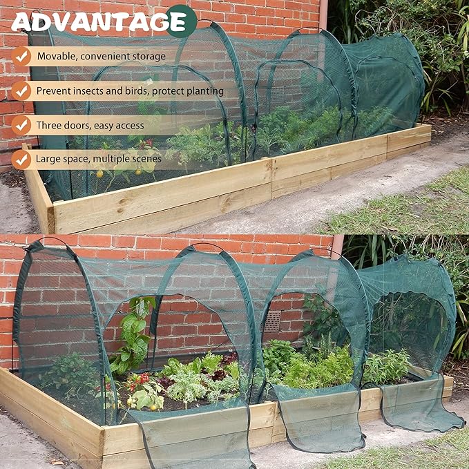 Flexible Net Grow Tunnel - Garden Greenhouse Plant Mesh Covers Growhouse Cloche for Protecting Fruit Vegetables Plants Cultivation from Animals (3M)