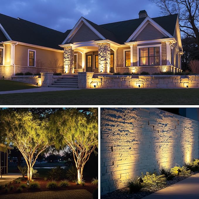 All-in-One Outdoor Low Voltage Landscape Lighting Kit, LED Landscape Spot Lights with 60W Transformer and 65FT Wire, Waterproof Outside Spotlights for Yard, Garden, Tree, Pathway, House, 3000K, 12Pack
