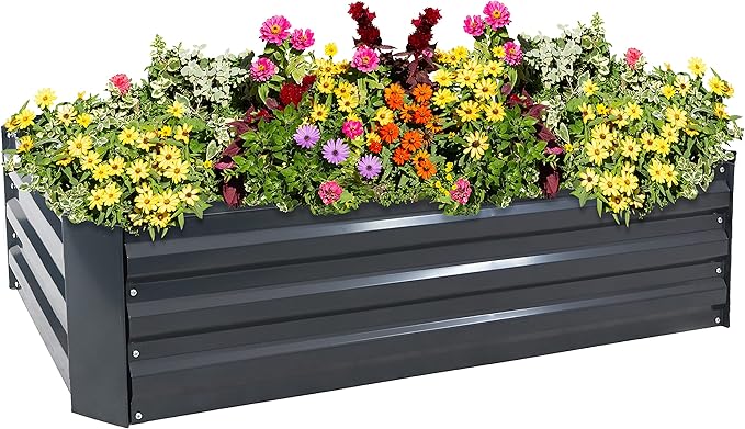 Sunnydaze Galvanized Raised Garden Bed Kit - 4x2x1 ft Outdoor Raised Garden Bed - Metal Planter Box for Vegetables, Flowers, Herbs - Dark Gray - 4' x 2' Rectangle