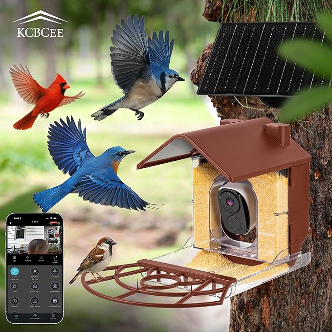 Smart Bird Feeder with Camera Solar Powered - 2K HD Live Video - AI Bird Recognition - Instant App Alerts - Weatherproof Design - Birdwatching for Nature Lovers - Capture Wildlife