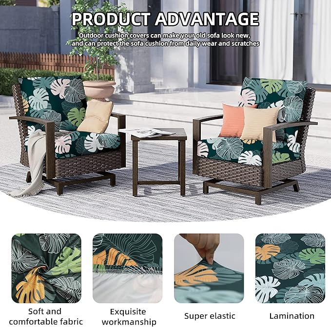 Outdoor Cushion Covers Set,8PCS Patio Furniture Couch Seat Slipcovers, Replacement for Sofa Sectional Chair(Cover，Only)