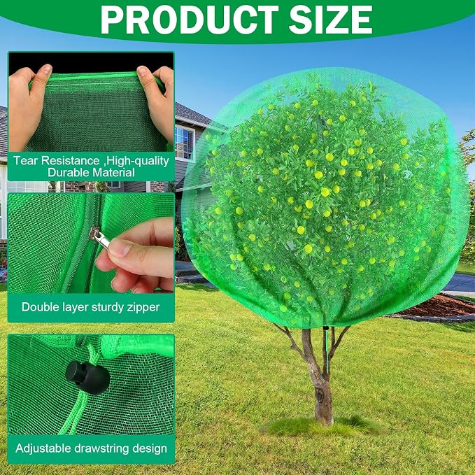 Fanfanwin 2 Packs 15 x 15 ft Large Fruit Tree Netting Bags with Zipper and Drawstring Squirrels Cicada Netting for Trees Insect Bird Plant Cover for Fruit Trees Net Protection