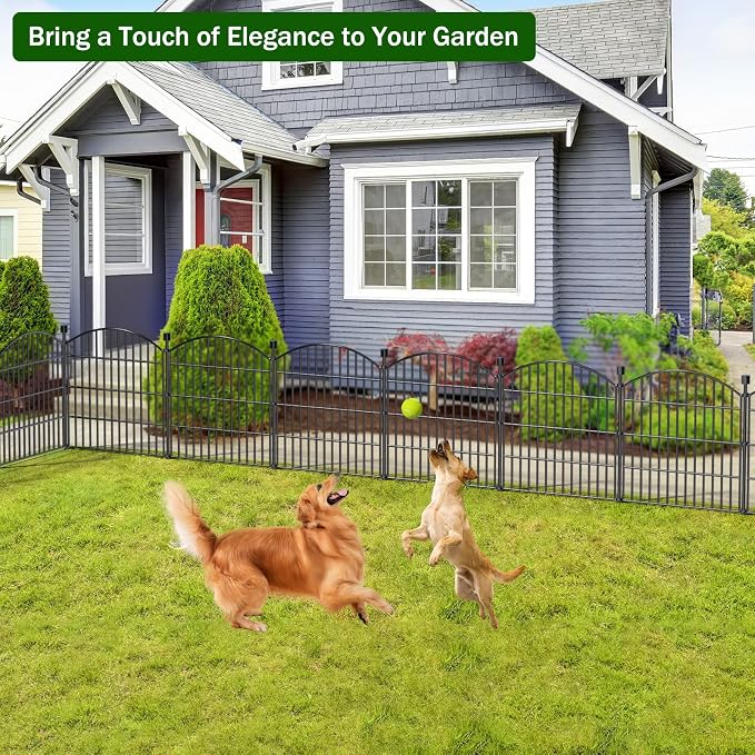 10 Panels No Dig Decorative Garden Fence Animal Barrier - 24 in (H) x 20 ft (L) - Dog Fence Outdoor for Yard, Rabbits and Small Pets - Tall Rustproof Metal Wire Fencing Border for Garden and Patio