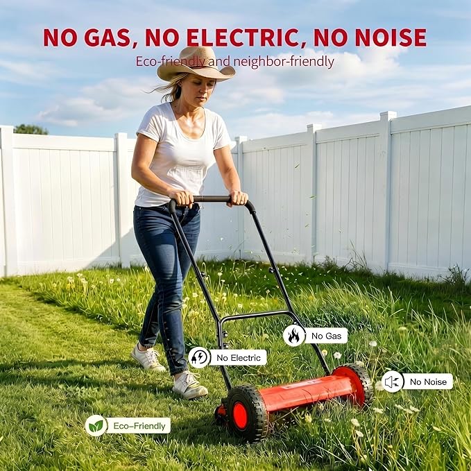 16" Push Lawn Mower, Manual Hand Push Lawn Mower Without Grass Catcher, Lightweight & Portable Walk-Behind Mower for Small Yards, Garden & Patio