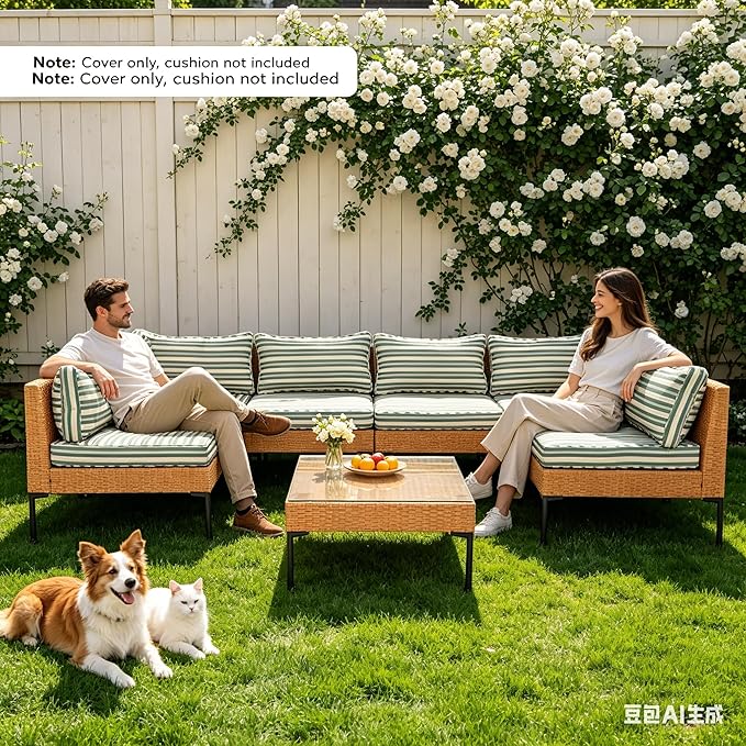14 Piece Outdoor Patio Cushion Covers Replacement Waterproof with Zipper for 6-Seater Sectional Couch Chair Patio Furniture Conversation Sofa Seat Cushions Slipcovers Set, Only Cover