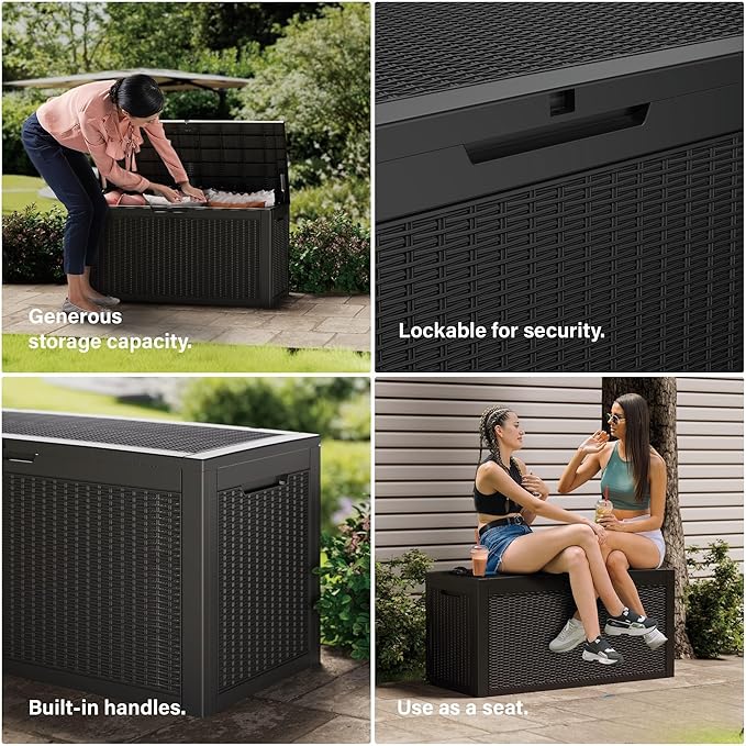 Outdoor Storage Box 155GAL Waterproof Resin Deck Box,Pool Accessories Supplies，UV-Resistant Lockable Package Delivery Bin for Garden Tools,Large Patio Outside Cushions,Chest,Furniture,Black