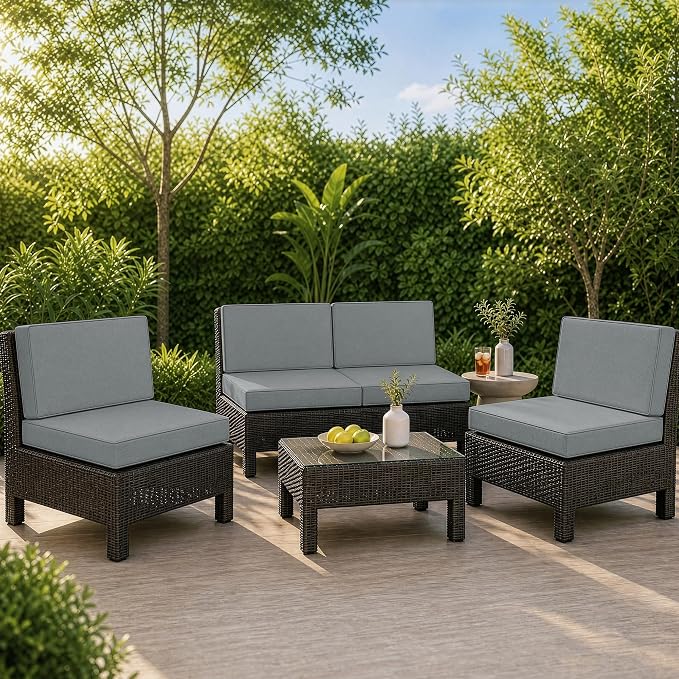 Outdoor Furniture Cushions 25.6x25.6 Inch, Deep Seat Patio Couch Cushions Replacement for Sectional Conversation Set Sofa Loveseat, Water Resistant, Removable Cover, Set of 4, Dark Grey