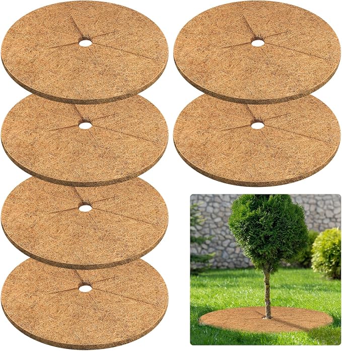 Legigo 6pcs Coconut Fiber Mulch Ring Tree Plant Protector Mat, 24 Inch Natural Coco Coir Tree Mulch Ring Plant Pot Soil Cover, Tree Rings Disc Plant Cover for Indoor Outdoor Plants,Landscaping