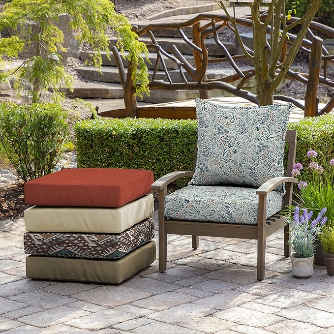 Arden Outdoor Deep Seat Cushion Set (2-Pack), 24 in x 24 in, Weather-Proof, Rain-Proof, Fade Resistant Patio Cushion for Chair, Sofa, and Couch Pistachio Botanical