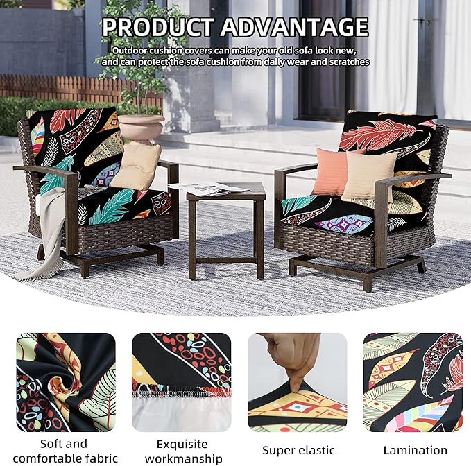 Outdoor Cushion Covers Set,8PCS Patio Furniture Couch Seat Slipcovers, Replacement for Sofa Sectional Chair(Cover，Only)
