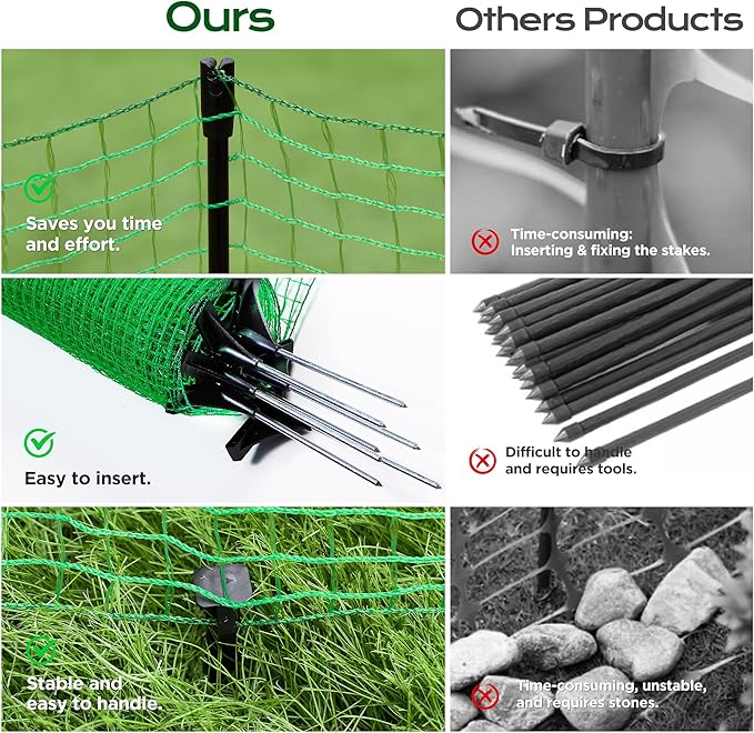 Temporary Fence with Posts,4'x50' Safety Barrier for Dog Snow Plastic Mesh Fencing with Fiberglass Stake Windbreak Rope,Movable Fencing Roll for Garden Backyard Outdoor Animal Protect