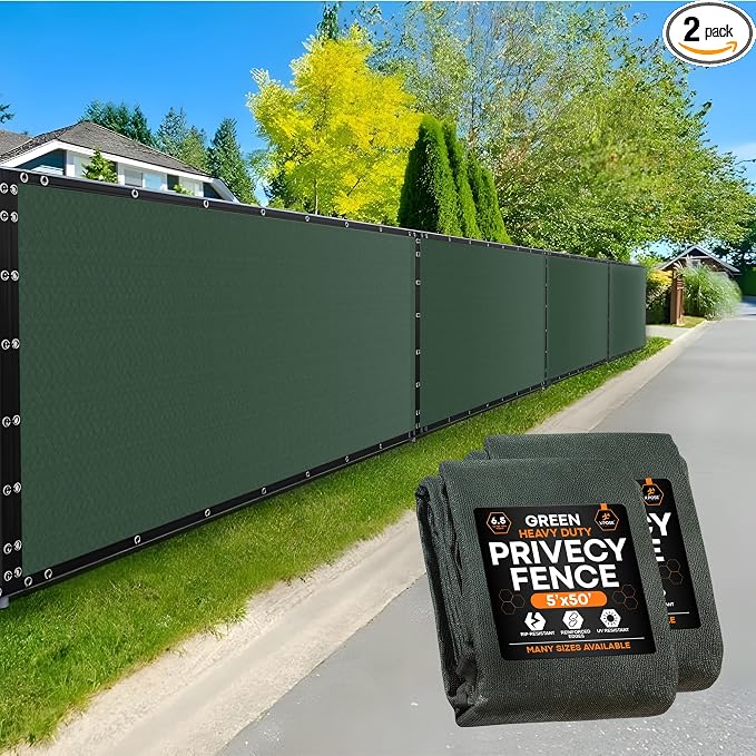 Xpose Safety Privacy Fence Screen 5’ x 50’ (2 Pack) – Heavy Duty Green Mesh with 90% Visibility Block, UV Protection – for Garden, Yard, Nursery, Kennel, Dog Run, Greenhouse