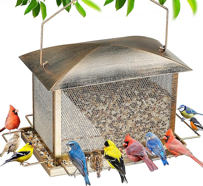 Bird Feeder, Heavy Duty Metal Bird Feeders for Outdoor Hanging, Wild Birdfeeder with Lid Buckle for Garden Yard Outside Backyard, 6LB Large Capacity
