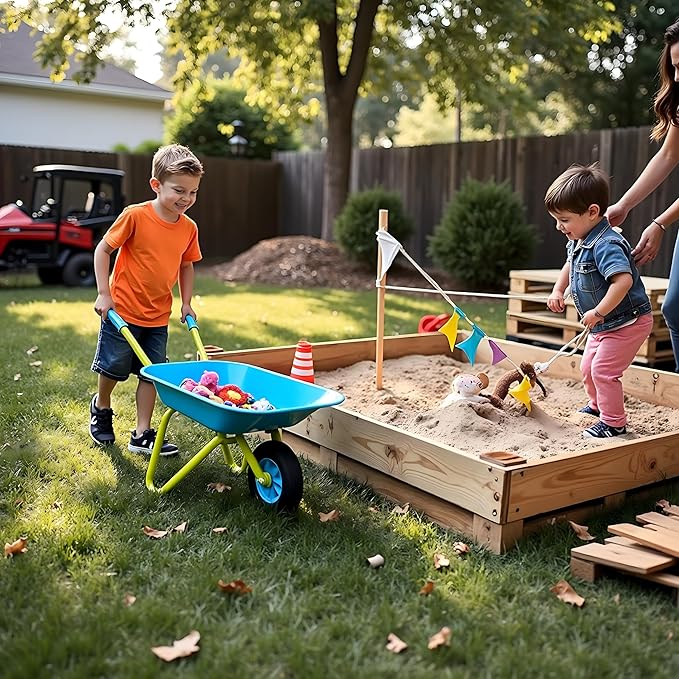 G & F Kids Metal Wheelbarrow, Child-Size Steel Garden Wheelbarrow for Toddlers & Kids, Sturdy Single-Wheel Design for Outdoor Play, Gardening & Sandbox Fun Activities, 28" H x 12" W Kid Size