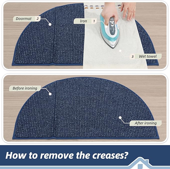 BEQHAUSE Dirt Trapper Door Mat 26" x 40" Half Circle Non-Slip Washable Doormats Entrance Rugs Absorbent Welcome Low Profile Floor Mats for Front Back Door and Entryway, Blue
