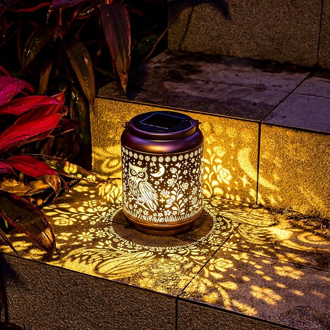 Solar Owl Lantern, OWL Lover Gifts, Metal Decorative Light for Yard, Patio, Lawn, Tabletop, Pathway, Landscape, Garden Decor