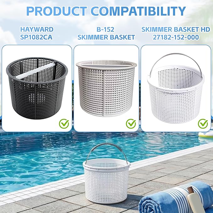 7'' Inground Pool Skimmer Basket for Hayward Skimmer Basket & Pool Filter Basket SP1082CA | Built-in Weight | with Stainless Steel Handle & Rubber Grip