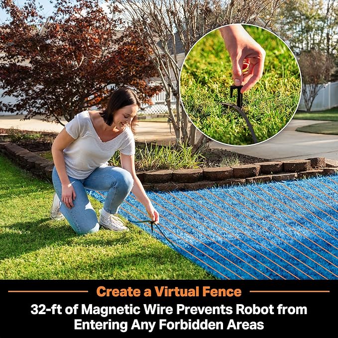 LawnMaster OcuMow™ VBRM601YCM MAX Perimeter Wire Free Robot Lawn Mower Cuts Small Lawns 2000-3500 Square Feet with Optical Navigation, Obstacle Avoidance, Low Noise and No Go Function