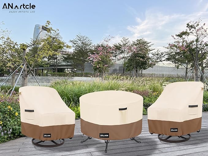 ANartcle Round Patio Table Covers 36inch,100% Waterproof 600D Heavy Duty PatioTable Cover,Round Patio Table Covers for Outdoor Furniture,36"DIA x 23"H,Beige&brown.