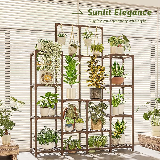 GENTINGBRO Plant Stand Indoor Outdoor 63" Tall Plant Shelf for Plants 12-Tier Large Plant Sheves for Living Room Heavy Duty Plant Rack Garden Balcony Patio Hanging Planter