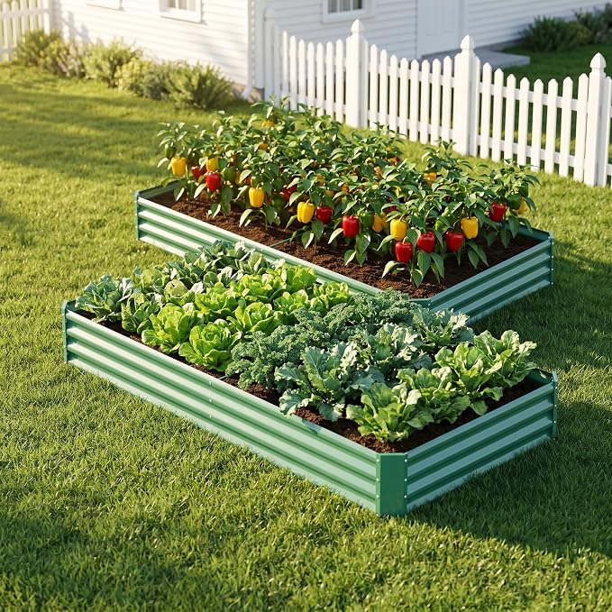 6x3x1ft(2 Pack) Galvanized Raised Garden Bed,Outdoor Planter Box Metal Patio Kit Planting Bed for Vegetables,Flowers, Green