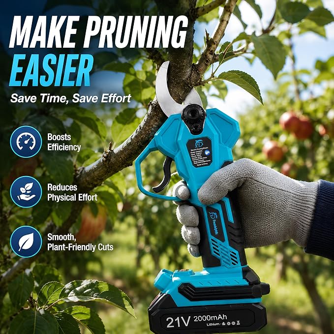 600W Electric Pruning Shears Cordless, 1.2In Brushless Battery Powered Pruner with 2 Rechargeable 2000mAh Batteries, SK5 Steel Blade Tree Branch Cutter for Garden, Orchard & Vineyard