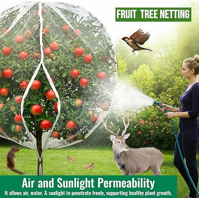 2 Pack 14×18Ft Extra Large Drawstring & Zipper Fruit Tree Netting Cover - Reusable Bird Netting for Blueberry Bushes, Anti-Cicada/Deer/Squirrel Large Plant Protection Net