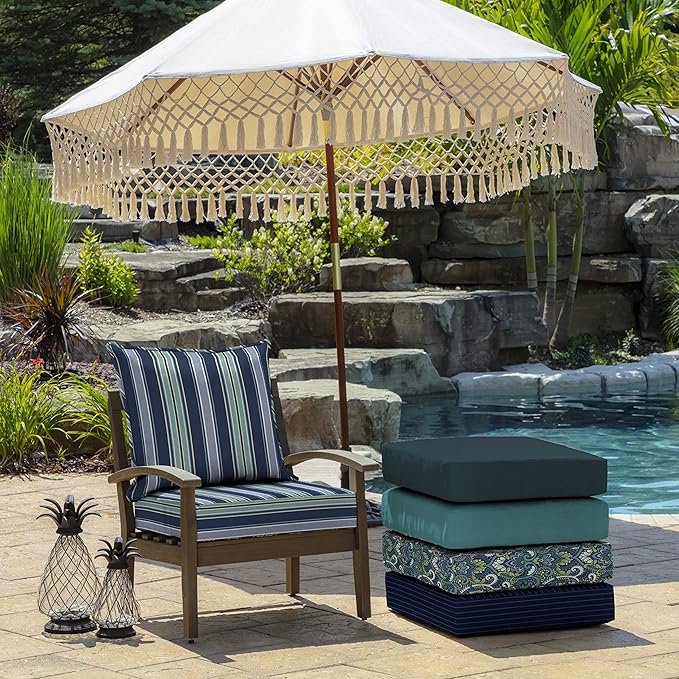 Arden Outdoor Deep Seat Cushion Set (4-Pack), 24 in x 24 in, Weather-Proof, Rain-Proof, Fade Resistant Patio Cushion for Chair, Sofa, and Couch Sapphire Aurora Blue Stripe
