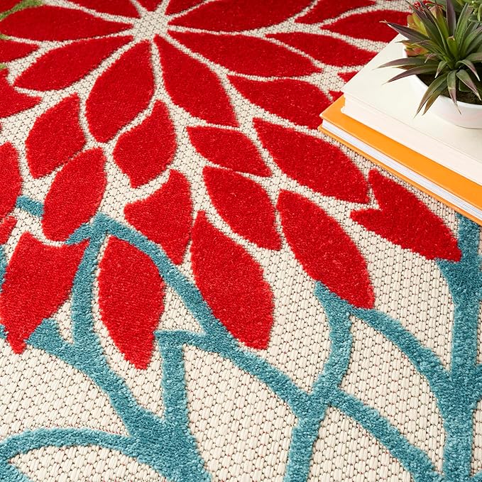 Nourison Home Aloha Indoor/Outdoor Green 9' x 12' Area Rug, Tropical, Botanical, Easy Cleaning, Non Shedding, Bed Room, Living Room, Dining Room, Deck, Backyard, Patio (9x12)