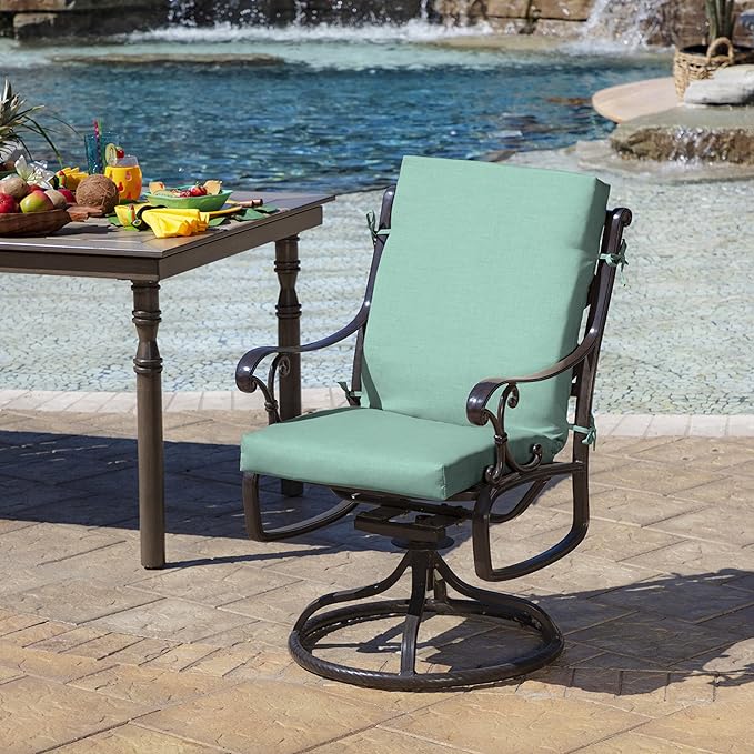 Arden Outdoor Patio Dining Chair Cushion, 20x44, Rain-Proof Seat Pad, Fade-Resistant Outdoor Cushion Aqua Leala